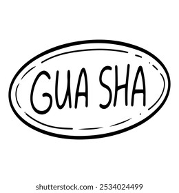 Gua sha dibujado a mano doodle. Letras. Cuidado personal. Masaje cosmético. Acariciar la piel con rascadores de piedra. Salud corporal. Vector grabado ilustración de arte de línea.