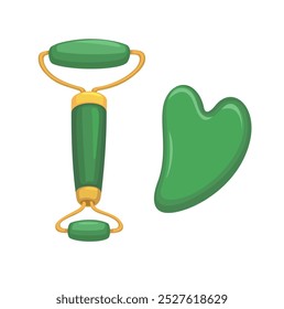 Gua sha Jade Roller Face Message Tools Set Symbol Cartoon Illustration Vector