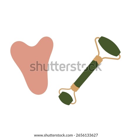 Gua sha and jade roller skincare beauty treatment tools