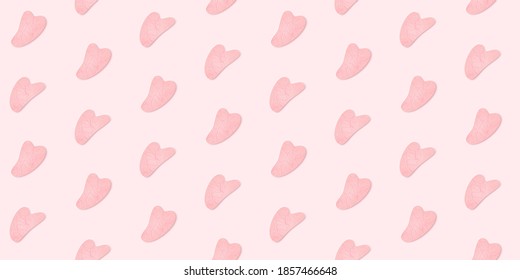 Gua Sha massage for face. Seamless pattern of stones. Acupuncture anti-aging traditional chinese medicine self care method. Home beauty routine. Vector flat illustration.
