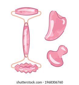 Gua Sha massage roller, scraper, eye massager - isolated vectors set