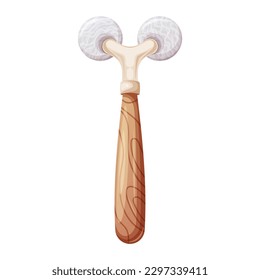 Gua sha roller with two natural stone balls, white agate, rose quartz for face and body massage. Concept for skin care. Trendy vector illustration.