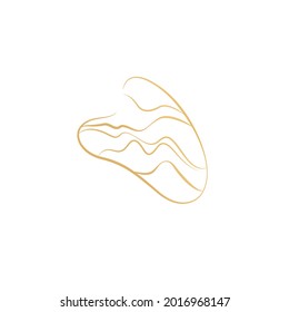 Herramienta Gua Sha aislada en fondo blanco. Raspador de automasaje de piedra Quarts. rutina de belleza en casa. Elegante Gua Sha dorado en línea.