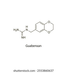 Guabenxan flat skeletal molecular structure ganglion blocker drug used in hypertension treatment. Vector illustration scientific diagram.