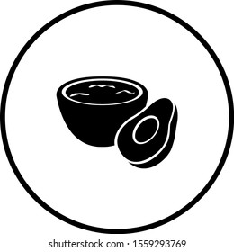 guacamole bowl and avocado half vector symbol