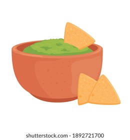 guacamole bowl with nachos design of fast food eat restaurant and menu theme Vector illustration