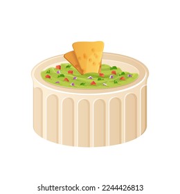 Cuenco de guacamole para ilustración de salsa aguacate mexicana. Comida latinoamericana al estilo de las caricaturas