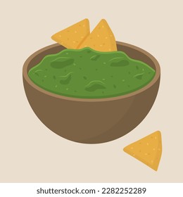 Guacamole con patatas fritas. Ilustración sobre el tema de la comida latinoamericana