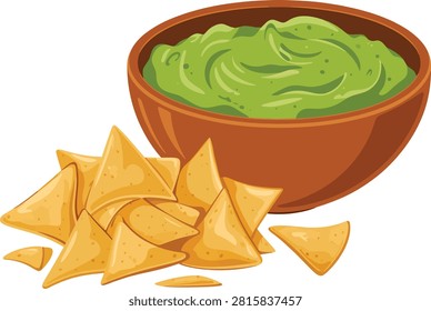 Guacamole dip with crispy tortilla vector illustration