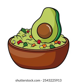 guacamole with half of avocado on top of it cartoon vector