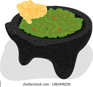 Guacamole in a molcajete with chicharron vector