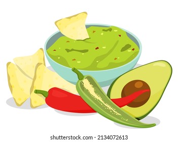 Guacamole con nachos - comida mexicana. Saint Guacamole, Día Nacional del Guacamole.