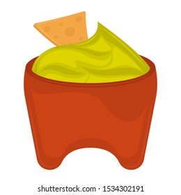 Guacamole pot with a nacho - Vector illustration