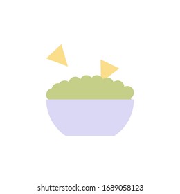 guacamole sauce with nachos on white background