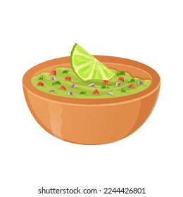 Guacamole traditional Mexican sauce. Latino american cuisine realistic cartoon illustration