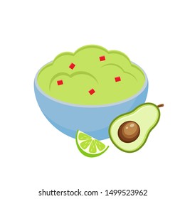 Guacamole  vector illustration in  style isolated on white background. Mexican food vector.