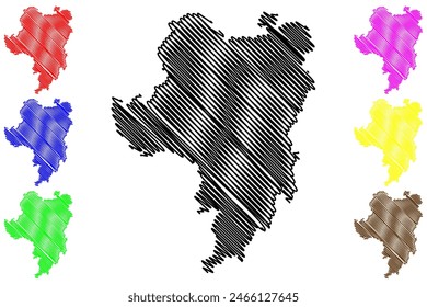 Ilustración vectorial de mapas del municipio de Guacui (estado de Espírito Santo, municipios de Brasil, República Federativa de Brasil), dibujo a mano alzada Guaçuí mapa