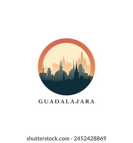 Guadalajara cityscape, gradient vector badge, flat skyline logo, icon. Mexico, Jalisco city round emblem idea with landmarks and building silhouettes. Isolated graphic