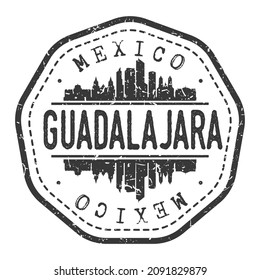 Guadalajara, Jalisco, Mexico Stamp Skyline Postmark. Silhouette Postkarte. City Round Vector Icon. Vintage Postage Design.