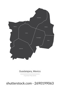 guadalajara Mapa. Mapa de Vector de la ciudad en el México.