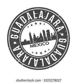Guadalajara Mexico America Round Stamp Icon Skyline City Badge.