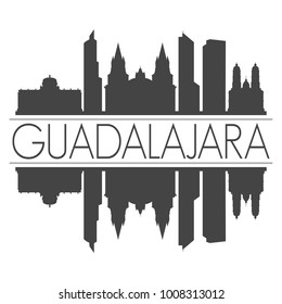 Guadalajara Mexico America Skyline Vector Art Mirror Silhouette Emblematic Buildings