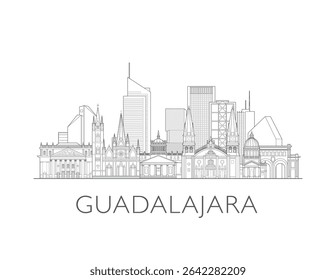 Guadalajara, Mexico stadsbeeld illustratie skyline tekening