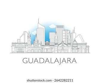 Guadalajara, México desenho de horizonte de ilustração da paisagem urbana