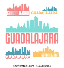 Guadalajara Mexico Flat Icon Skyline Vector Silhouette Design Set Logo.