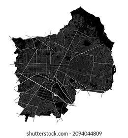 Guadalajara, Mexico, high resolution vector map with city boundaries, and editable paths. The city map was drawn with white areas and lines for main roads, side roads and watercourses.