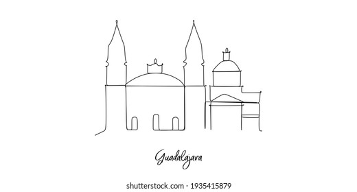 Esquina de los monumentos de Guadalajara México - Dibujo continuo de una línea