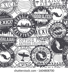 Guadalajara Mexico Stamps Background. City Stamp Vector Art. Postal Passport Travel. Design Set Pattern.