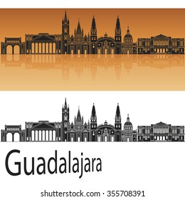 Guadalajara skyline in orange background in editable vector file