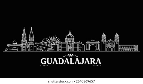 Guadalajara Skyline Outline with Mexico, and Landmarks.