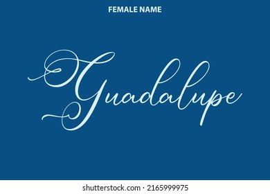 Guadalupe Female Name Cursive Calligraphic Text on Blue Background