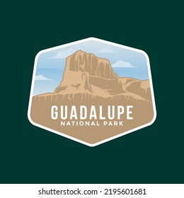 Guadalupe Mountain National Park illustration logo emblem on dark background.