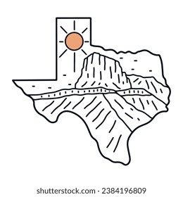 Parque nacional de las Montañas Guadalupe en Texas, arte de vectores de línea mono