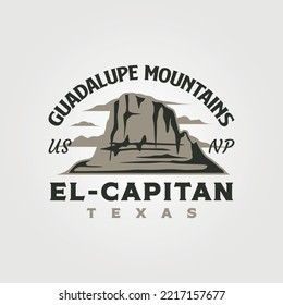 diseño vintage del logotipo vintage de las montañas guadalupe con el símbolo el capitan