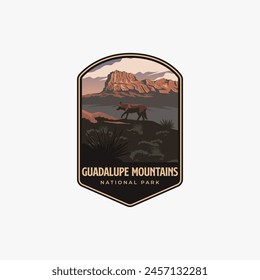 Guadalupe National Park logo patch badge illustration, wolf mountain canyon scenery design