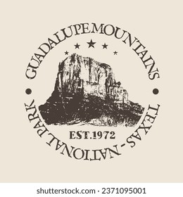 Guadalupe Peak, Texas, USA Stamp Travel Passport. Design Retro Symbol Country. Old Vintage Postmark.