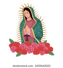 guadalupe virgen y flores ilustración