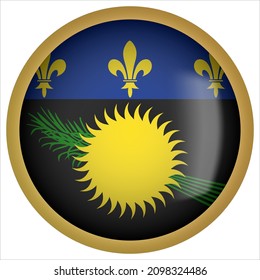 Guadeloupe 3D rounded Flag Icon with Gold Frame