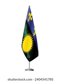 Guadeloupe black flag on flag stand for official meetings, transparent background, vector