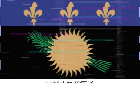 Vetor da bandeira da falha preta de Guadalupe, distorção dividida RGB, ilustração de quadro de vídeo abstrato digital