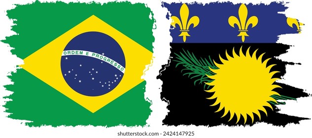 Guadeloupe and Brazil grunge flags connection, vector