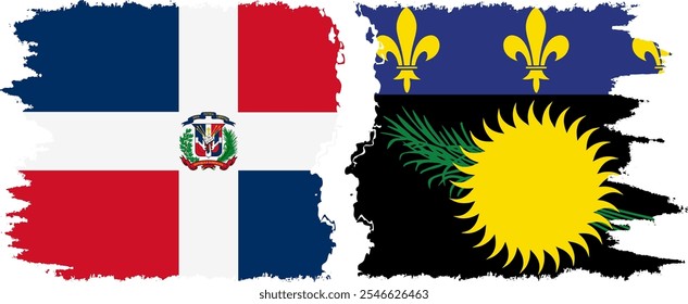 Guadeloupe and Dominican Republic grunge flags connection, vector