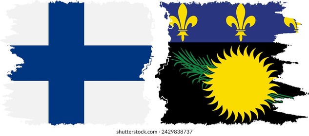 Guadeloupe and Finland grunge flags connection, vector