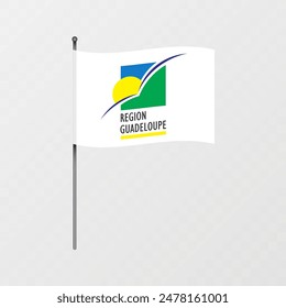 Guadeloupe flag on flagpole. Vector illustration.