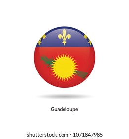 Guadeloupe flag - round glossy button. Vector Illustration.