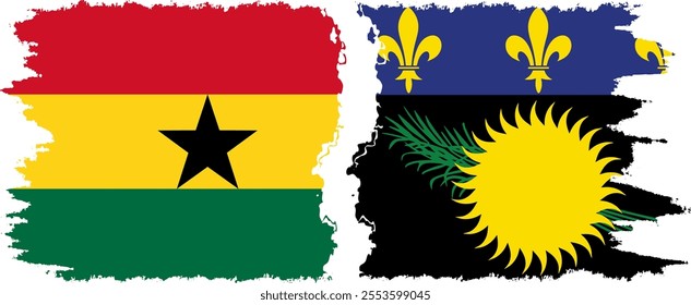 Guadeloupe and Ghana grunge flags connection, vector